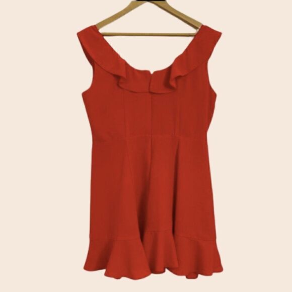 ASOS Red Ruffle Mini Fit & Flare Mini Dress Size 12 - Picture 3 of 10
